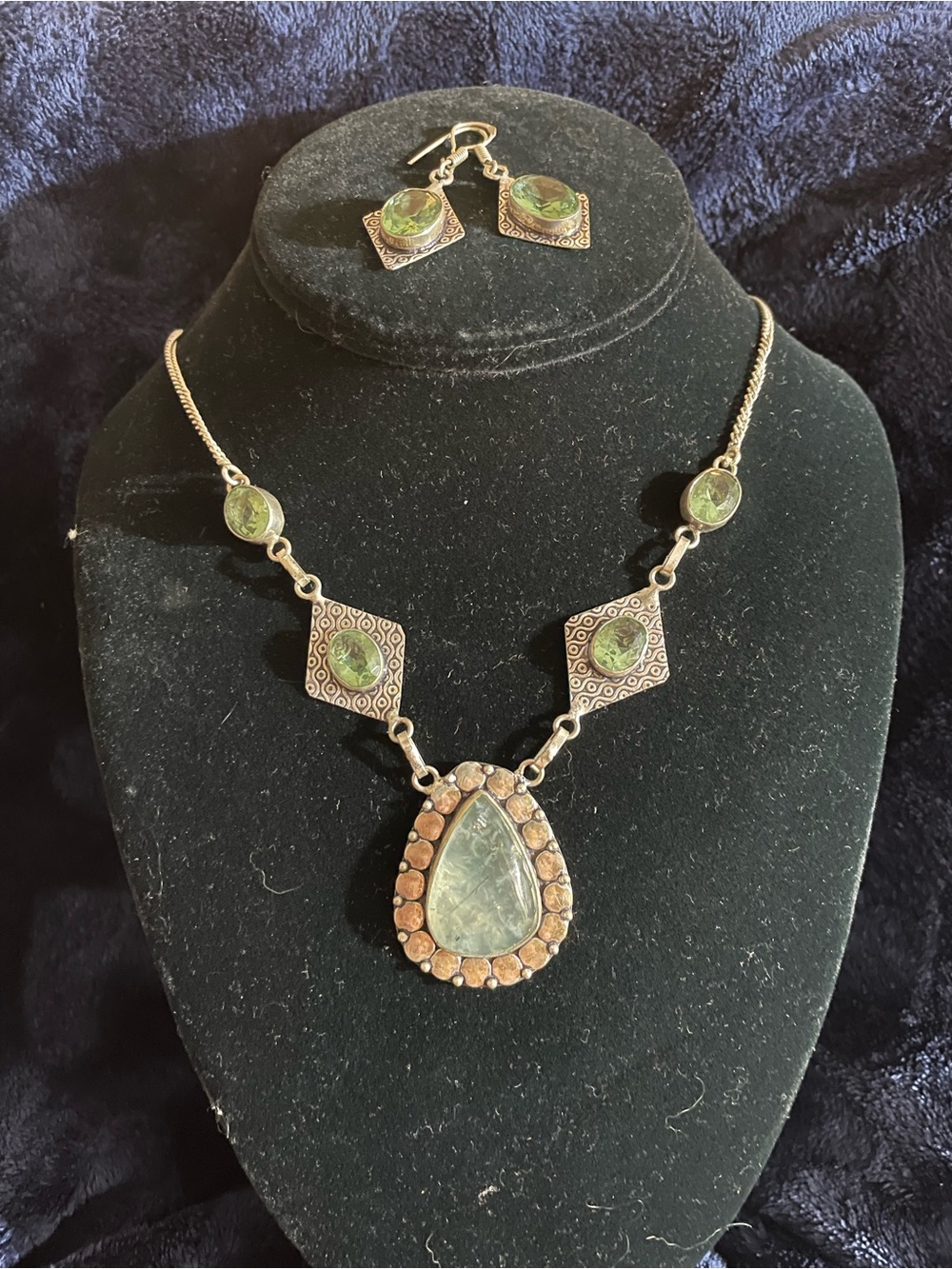 Beautiful Solid Sterling Prehnite and Peridot Necklace and Earrings